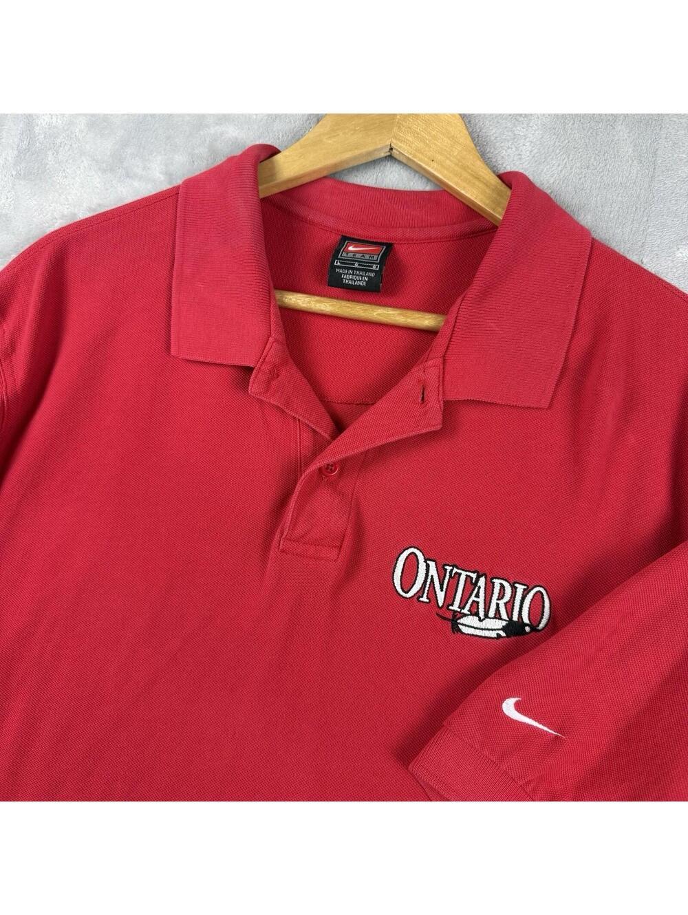 VINTAGE Nike Team ONTARIO Polo Shirt Mens Large Red Short Sleeve Sporty Y2K